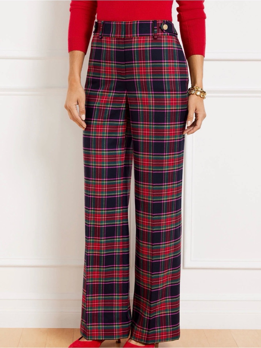 Talbots Greenwich Wide Leg Dashing Plaid Wool Blend 10 Classic Holiday Preppy